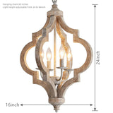 4-Light Farmhouse Chandelier Rustic Vintage Wood Chandelier