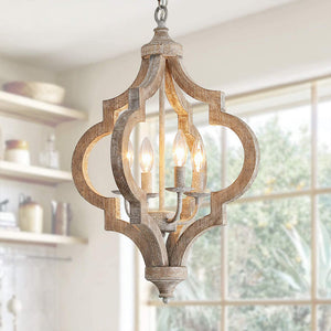 4-Light Farmhouse Chandelier Rustic Vintage Wood Chandelier