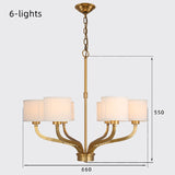 Custom Luxury Cosmopolitan Chandelier Pure Brass Pendant Lighting Fabric Lampshade