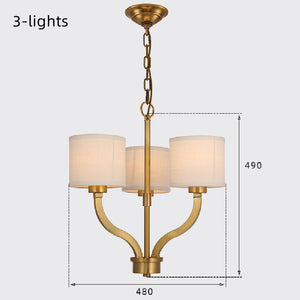 Custom Luxury Cosmopolitan Chandelier Pure Brass Pendant Lighting Fabric Lampshade