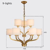 Custom Luxury Cosmopolitan Chandelier Pure Brass Pendant Lighting Fabric Lampshade