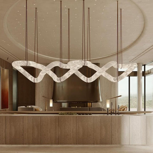 Customized Double Loop Symmetrical Alabaster Pendant Lighting