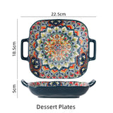 Boho Ceramic Dinner Plates Bule Set Tableware Dinnerware Set Hand-painted Printed Underglaze Ceramic Tableware