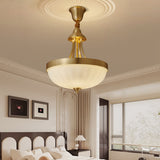 Glistening White Glass Cone Copper Chandelier with Adjustable Hanging Length