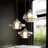 Modern Miller Art Deco Beige Glass Pendant Light