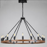 Rustic Wood Metal Chandelier 15/18/24-Light Vintage Bulbs Grand Farmhouse