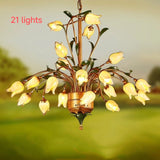 15/21 Lights Retro Iron Gold Tulip Glaze Shade Chandeliers G4 LED - heparts