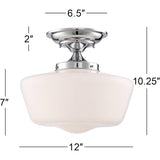 Large WhiteMilk Glass Schoolhouse Style Glass Shade Flush Mount Fixture