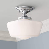 Large WhiteMilk Glass Schoolhouse Style Glass Shade Flush Mount Fixture