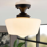 Large WhiteMilk Glass Schoolhouse Style Glass Shade Flush Mount Fixture