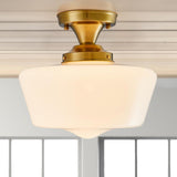 Large WhiteMilk Glass Schoolhouse Style Glass Shade Flush Mount Fixture