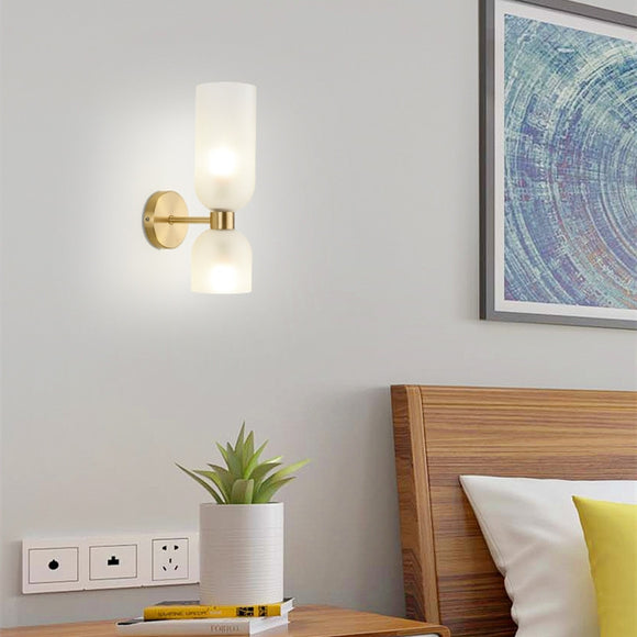 Modern Brass Wall Sconce with Frosted Glass Shades