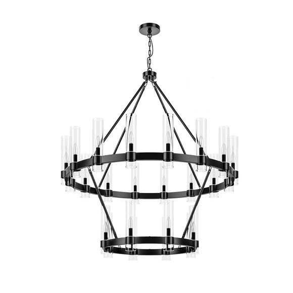 Modern Farmhouse Light Double Layer Glass LED Wagon Wheel Chandelier