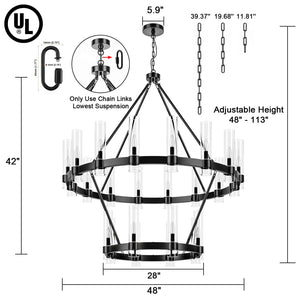 Modern Farmhouse Light Double Layer Glass LED Wagon Wheel Chandelier