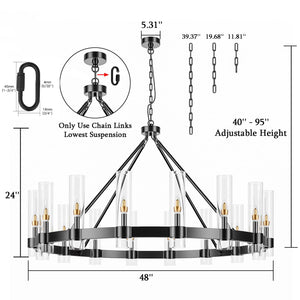 Modern Farmhouse Light Glass LED Wagon Wheel Chandelier