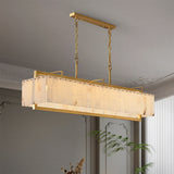 Rectangle Crystal Chandeliers Light Fixture Natural Alabaster Chandeliers Light Fixture Copper Gold Body