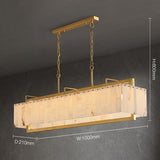 Rectangle Crystal Chandeliers Light Fixture Natural Alabaster Chandeliers Light Fixture Copper Gold Body