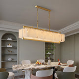 Rectangle Crystal Chandeliers Light Fixture Natural Alabaster Chandeliers Light Fixture Copper Gold Body