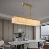 Rectangle Crystal Chandeliers Light Fixture Natural Alabaster Chandeliers Light Fixture Copper Gold Body