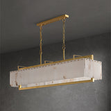 Rectangle Crystal Chandeliers Light Fixture Natural Alabaster Chandeliers Light Fixture Copper Gold Body