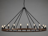 Rustic Wood Metal Chandelier 15/18/24-Light Vintage Bulbs Grand Farmhouse