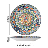 Boho Ceramic Dinner Plates Bule Set Tableware Dinnerware Set Hand-painted Printed Underglaze Ceramic Tableware