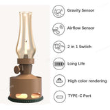 Vintage LED Oil Lamps Lantern Table Lamp 10-Way Dimmable Night Light Flameless Kerosene Oil Lantern BlowTilt Off