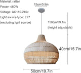 Wicker Rattan Basket Pendant Lighting Fixture Adjustable Cord Hanging Lamp