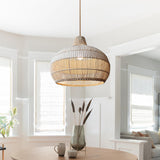 Wicker Rattan Basket Pendant Lighting Fixture Adjustable Cord Hanging Lamp