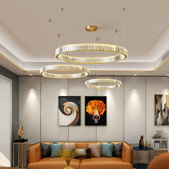HDC modern 3 ring light gold chandelier in 3 colour modes for drawing room  Chandelier Ceiling Lamp Price in India - Buy HDC modern 3 ring light gold  chandelier in 3 colour