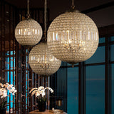 Nordic Home Bedroom Dining Room Lamps American Creative Retro Iron Ball Crystal Rice Sugar Bead Chandelier