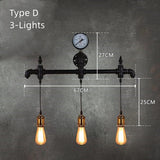 4-Lights Loft Vintage Water Pipe Wall Lamp Bar Restaurant Iron Industrial Style E26E27 Edison Bulbs Retro Wall Sconce Lamp - heparts