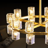 Double Ring Pure Brass Crystal Chandelier Pendant Lighting Living Room G4