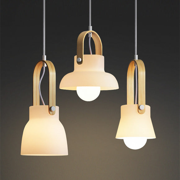 Minimalist Milk Glass Pendant Lights with Wooden Accents